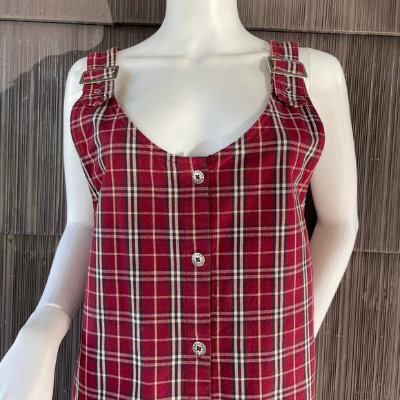 🔥VTG Mountain Lake Plaided Red Jumper Dress School Preppy Cottage Grunge Sz MP - Picture 2 of 9